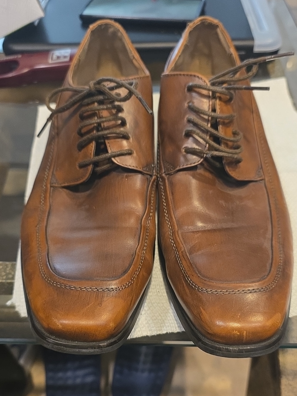 Men's Tan Leather Lace-Up Derby Oxfords